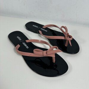 Melissa + Jason Wu Harmonic V Bow Flip Flop Sandals Black and Pink Size 7